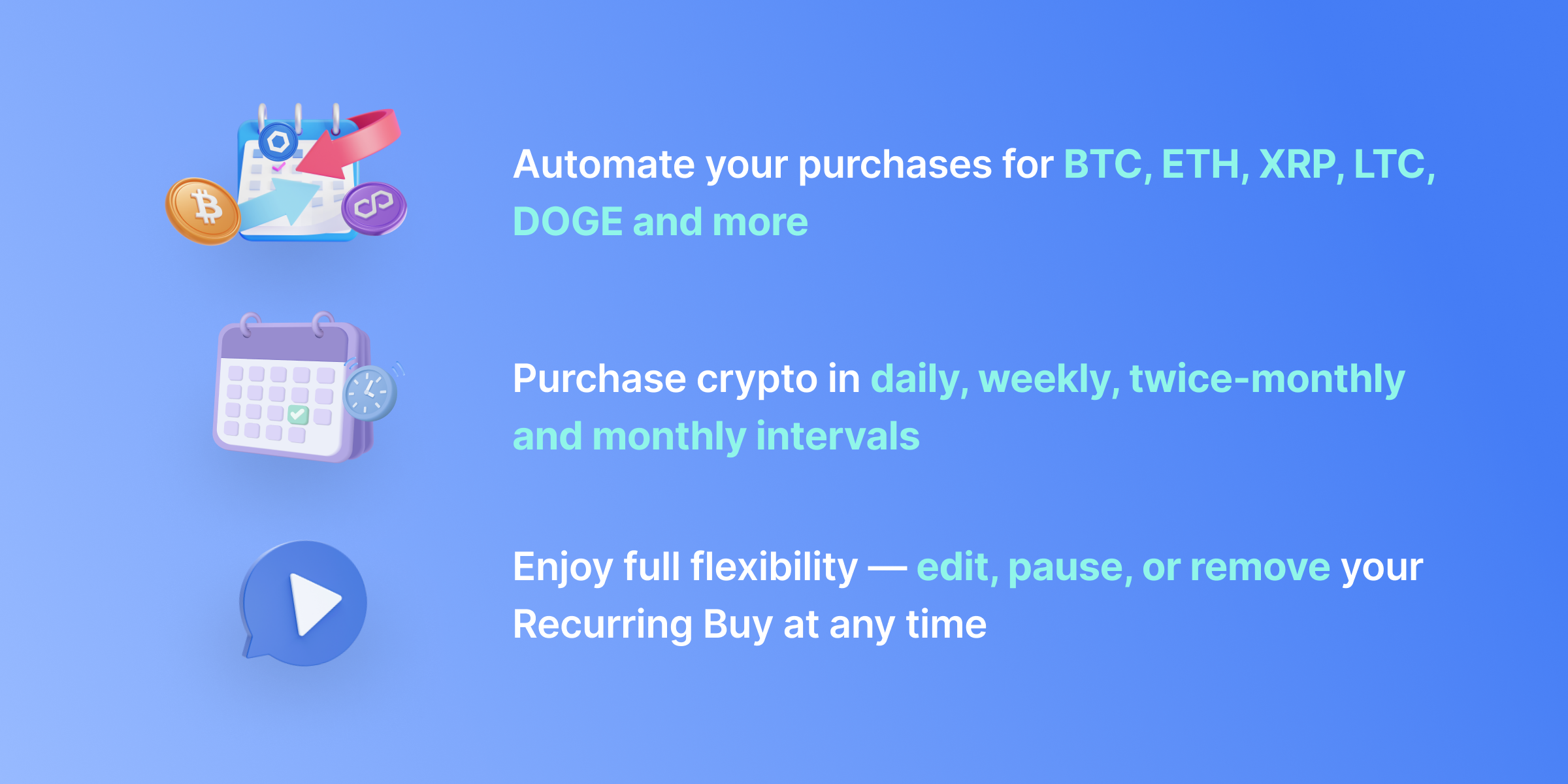 BTC ETH XRP LTC DOGE Recurring Buys