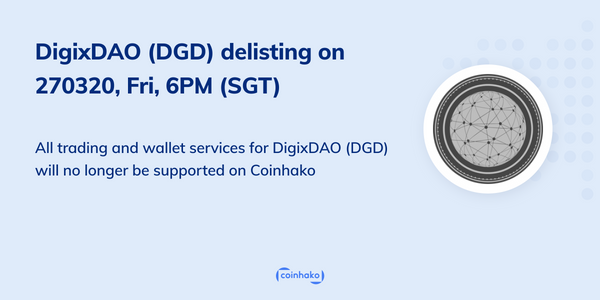 DigixDAO (DGD) Delisting On Coinhako 27 March 2020, 6pm (SGT)